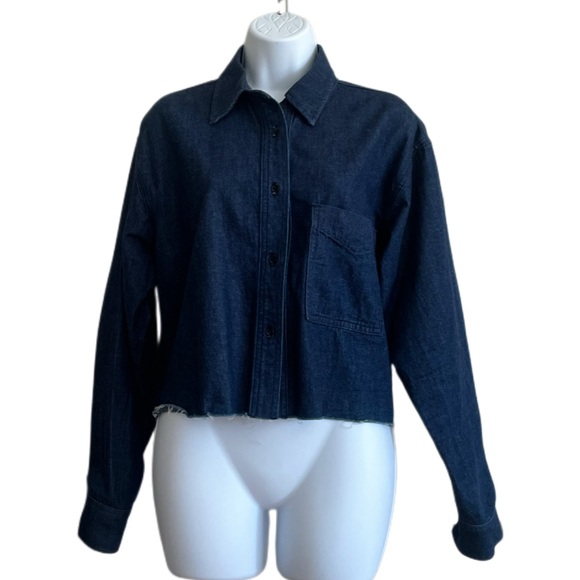 ASKK NY Oversize Cropped Denim Shirt w/ Raw Edge Hem _ Size 1 - Picture 1 of 9